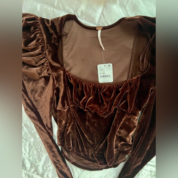 NWT Free People Velvet Fluffy Shoulder Blouse Small - Picture 9 of 12
